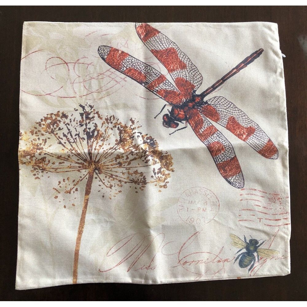 Set of 5 NWOT Dragonfly Honey Bee 20"x20" Pillow Covers Printed On Both Sides - Picture 3 of 5